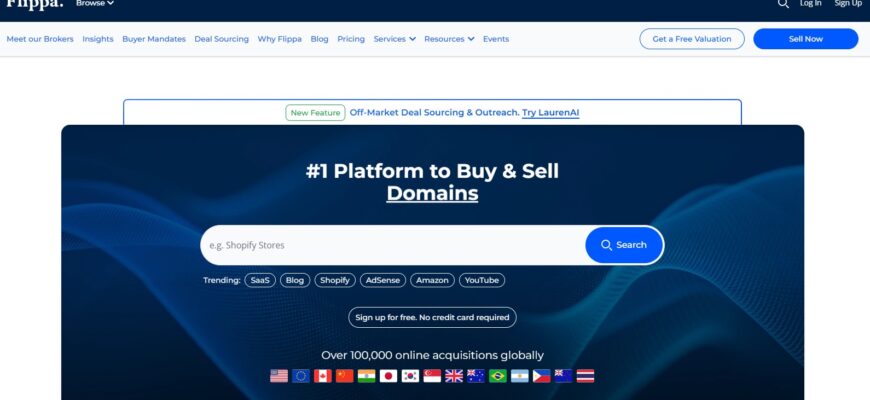 Главная страница сайта flippa.