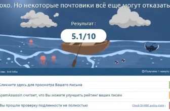 Результат теста письма в сервисе mail-tester.